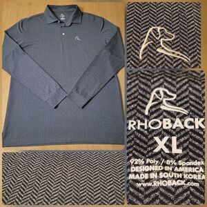 Rhoback Gray & Black Herringbone Long Sleeve Shirt Dog Logo Size XL Men's